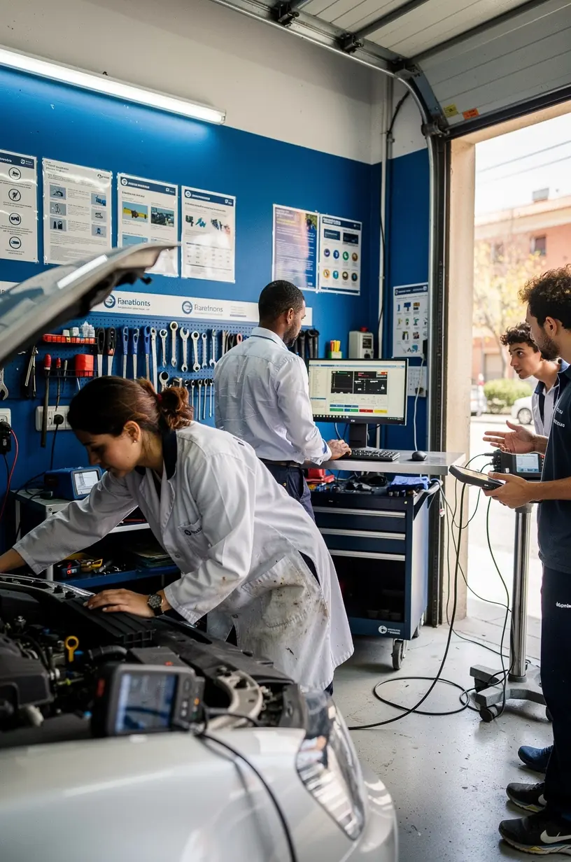 Pantalla con resultados detallados de la inspección informática de un coche en un centro de diagnóstico.